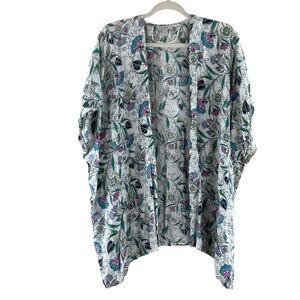 Ann Taylor LOFT M/L Floral 100% Modal Open Front Cardigan Short Sleeve Kimono‎